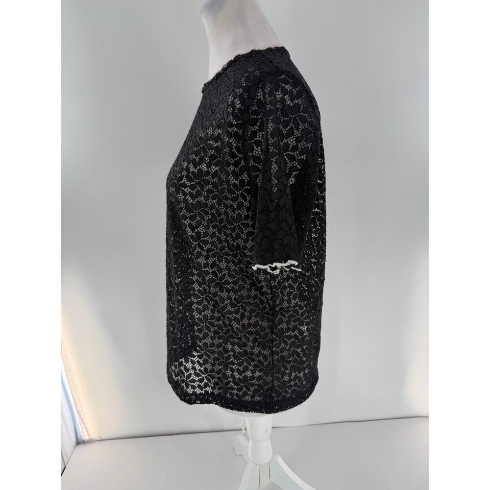 Zara Women’s Small Black Floral Lace Sheer Short Sleeve Blouse Top Romantic - Picture 4 of 10